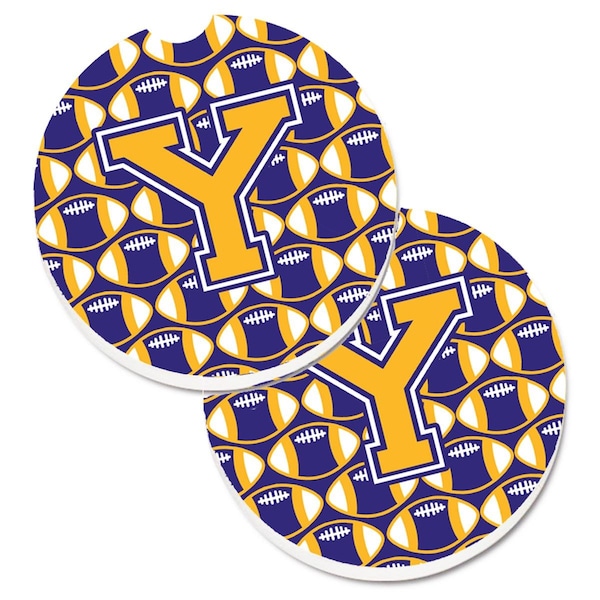 Carolines Treasures Letter Y Football Purple and Gold Set of 2 Cup Holder Car Coaster CJ1064-YCARC - main